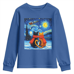 Funny Couples Christmas Youth Sweatshirt Cats Lover Starry Night TS14 Royal Blue Print Your Wear