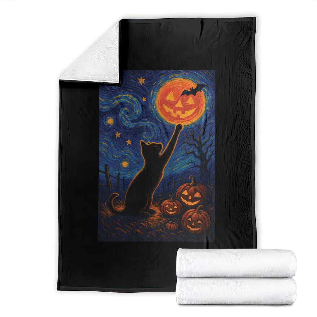 Black Cat Halloween Throw Blanket Starry Night Van Gogh TS14 Black Print Your Wear