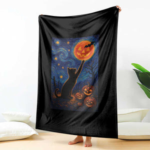 Black Cat Halloween Throw Blanket Starry Night Van Gogh TS14 Print Your Wear
