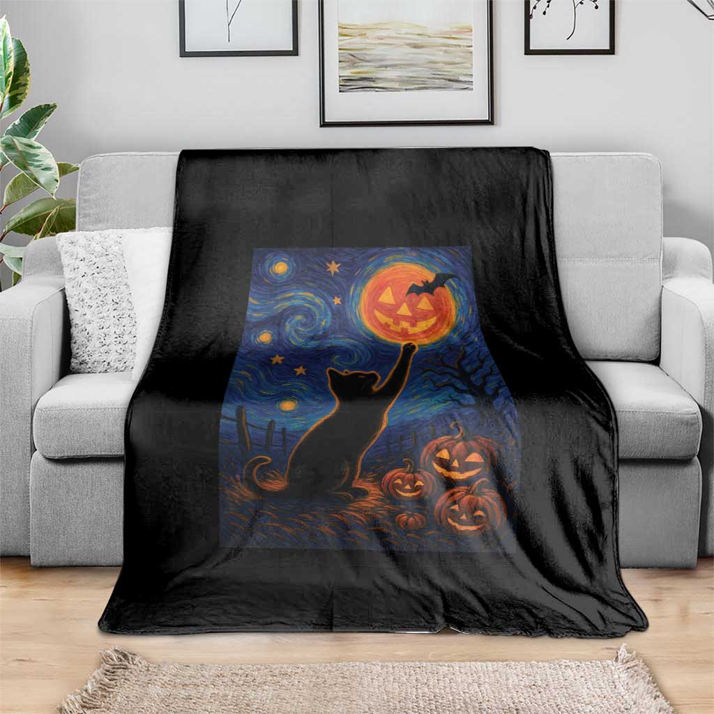 Black Cat Halloween Throw Blanket Starry Night Van Gogh TS14 Print Your Wear