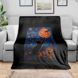 Black Cat Halloween Throw Blanket Starry Night Van Gogh TS14 Print Your Wear