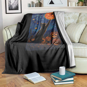 Black Cat Halloween Throw Blanket Starry Night Van Gogh TS14 Print Your Wear