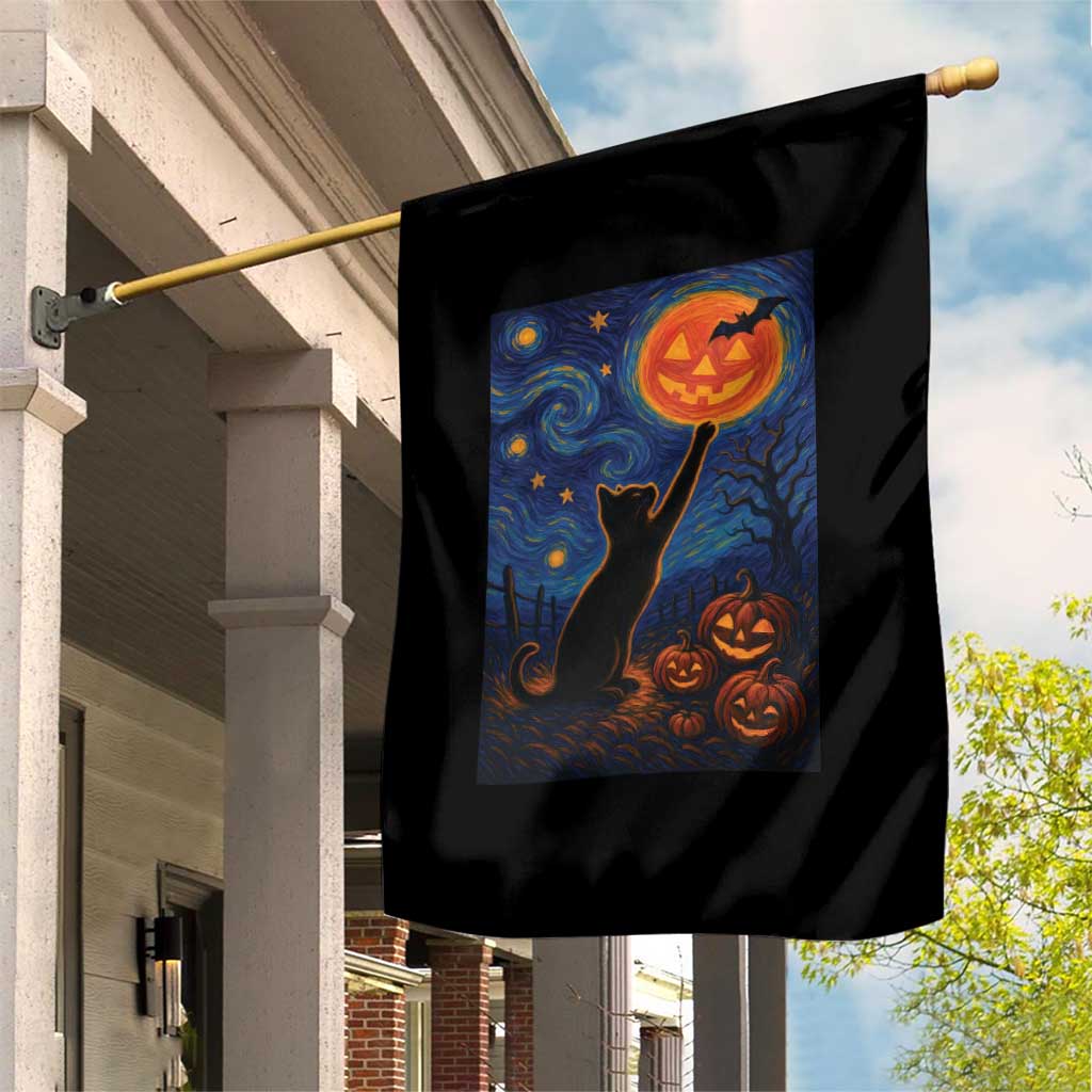 Black Cat Halloween Garden Flag Starry Night Van Gogh TS14 Print Your Wear
