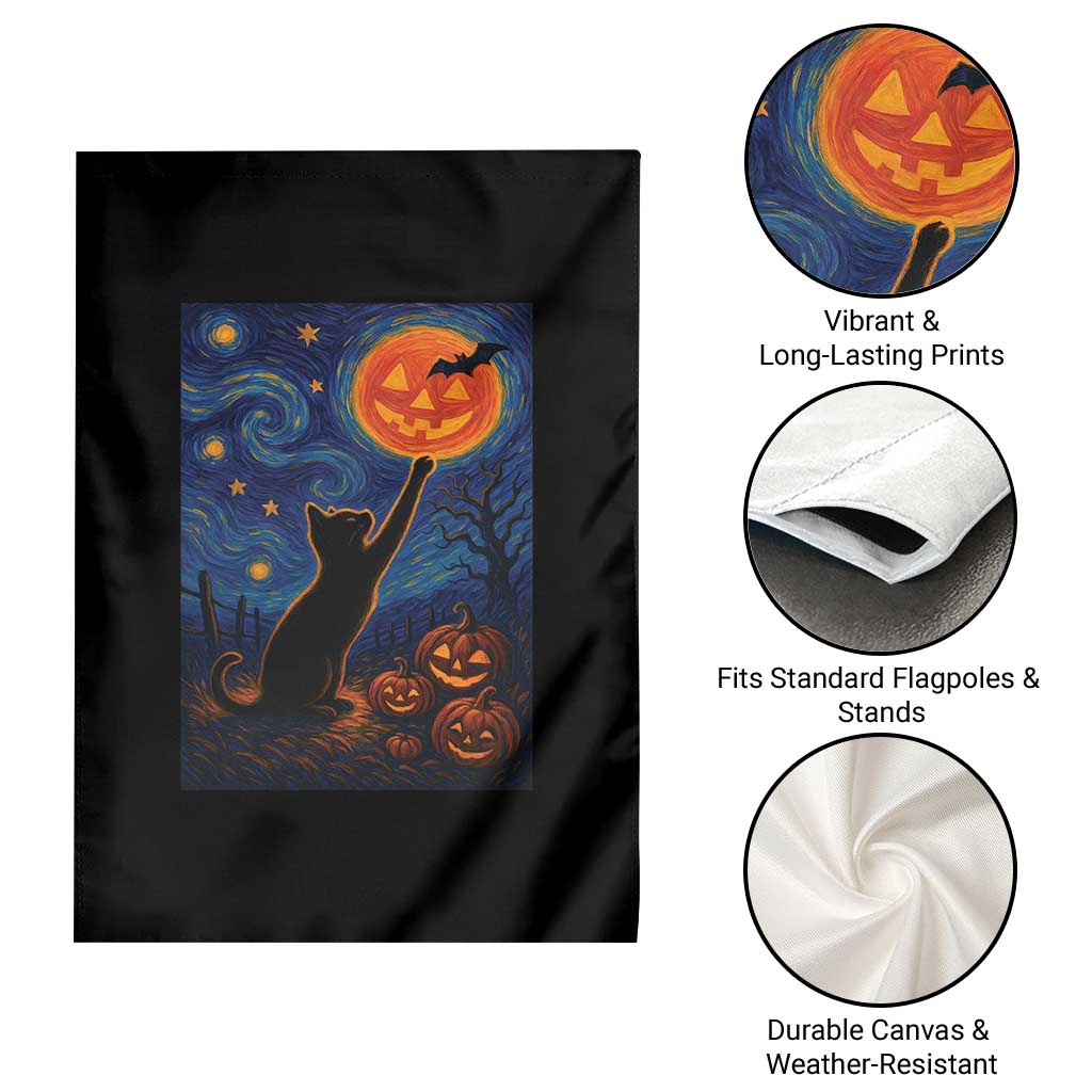 Black Cat Halloween Garden Flag Starry Night Van Gogh TS14 Print Your Wear