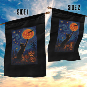 Black Cat Halloween Garden Flag Starry Night Van Gogh TS14 Print Your Wear