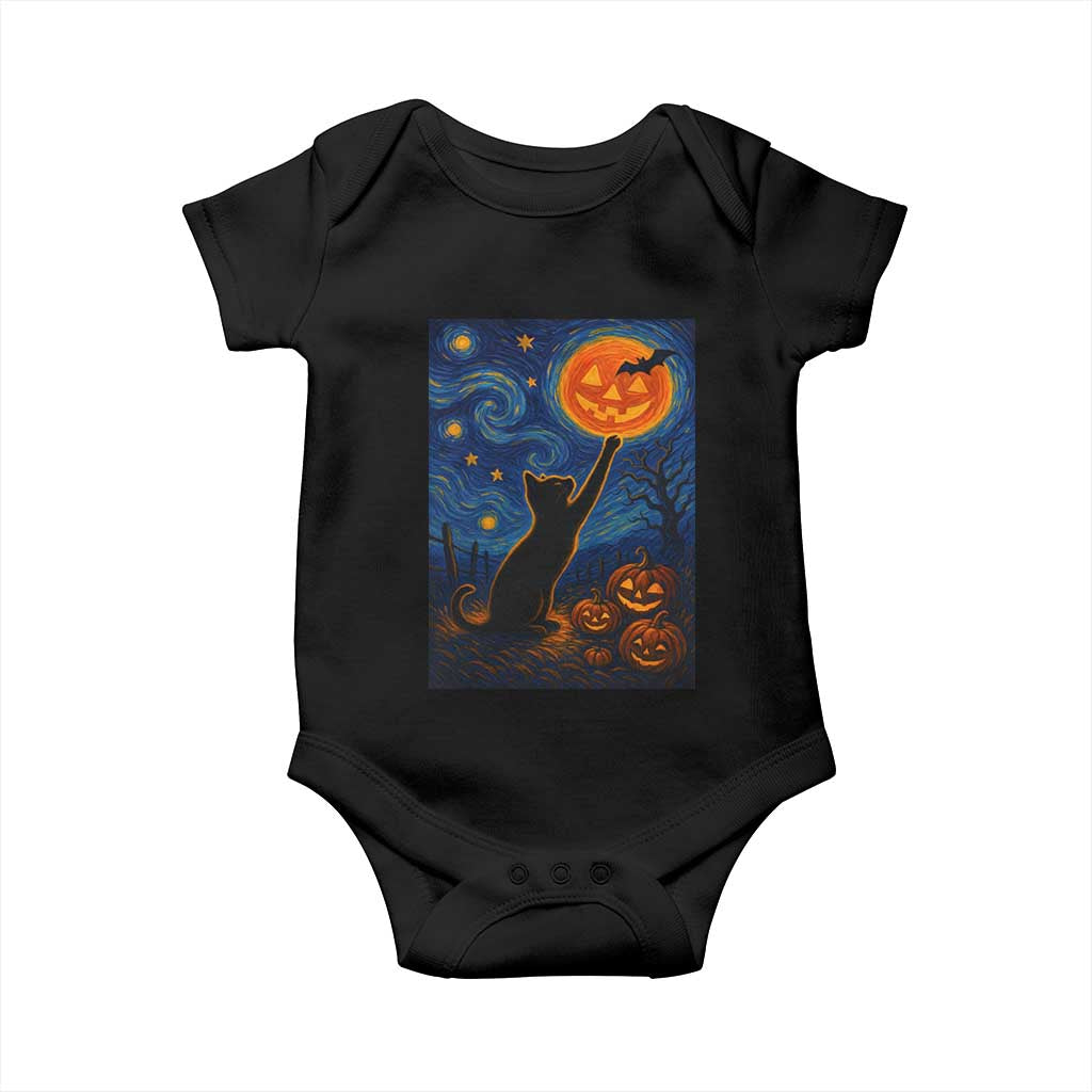Black Cat Halloween Baby Onesie Starry Night Van Gogh TS14 Black Print Your Wear