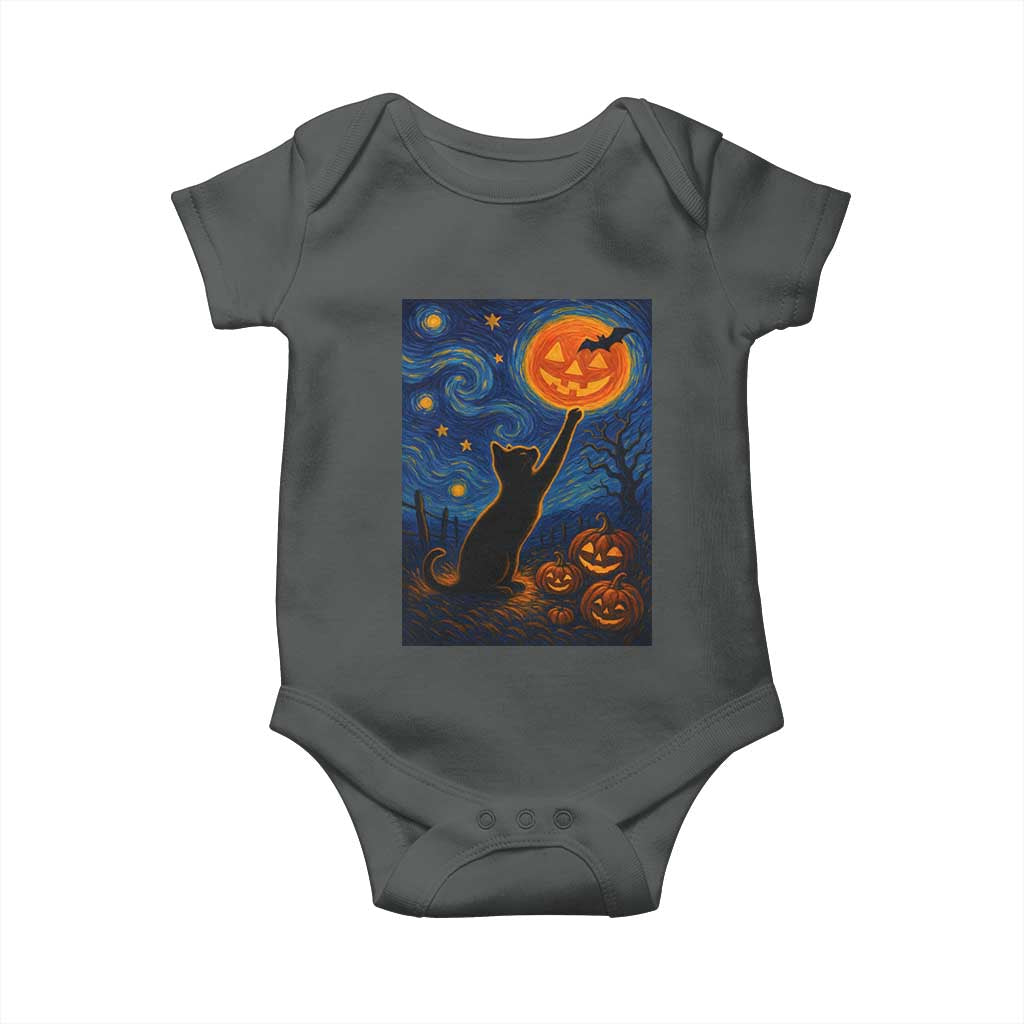 Black Cat Halloween Baby Onesie Starry Night Van Gogh TS14 Dark Heather Print Your Wear