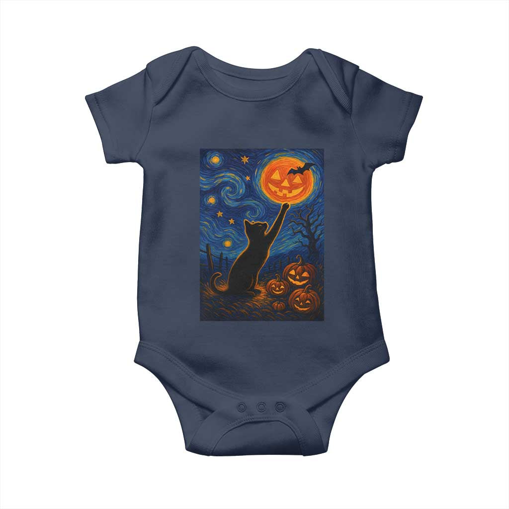 Black Cat Halloween Baby Onesie Starry Night Van Gogh TS14 Navy Print Your Wear