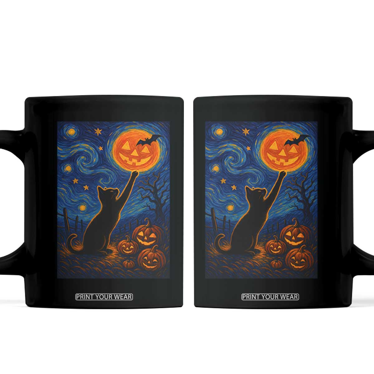 Black Cat Halloween Coffee Mug Starry Night Van Gogh TS14 Black Print Your Wear