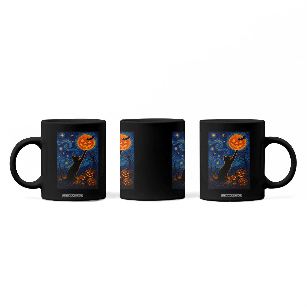 Black Cat Halloween Coffee Mug Starry Night Van Gogh TS14 Print Your Wear