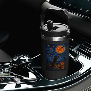 Black Cat Halloween Flip Straw Tumbler Starry Night Van Gogh TS14 Print Your Wear