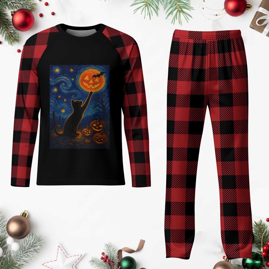 Black Cat Halloween Plaid Pajama Set Starry Night Van Gogh TS14 Buffalo Plaid Print Your Wear