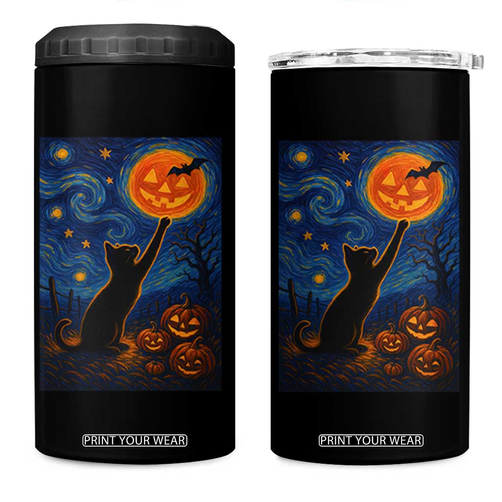 Black Cat Halloween 4 in 1 Can Cooler Tumbler Starry Night Van Gogh TS14 One Size: 16 oz Black Print Your Wear