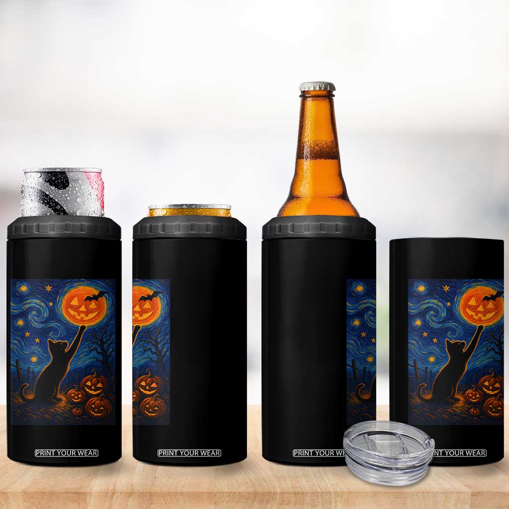 Black Cat Halloween 4 in 1 Can Cooler Tumbler Starry Night Van Gogh TS14 Print Your Wear