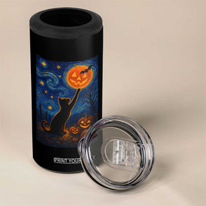Black Cat Halloween 4 in 1 Can Cooler Tumbler Starry Night Van Gogh TS14 Print Your Wear