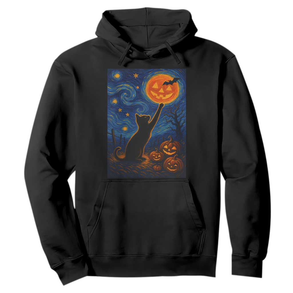Black Cat Halloween Hoodie Starry Night Van Gogh TS14 Black Print Your Wear