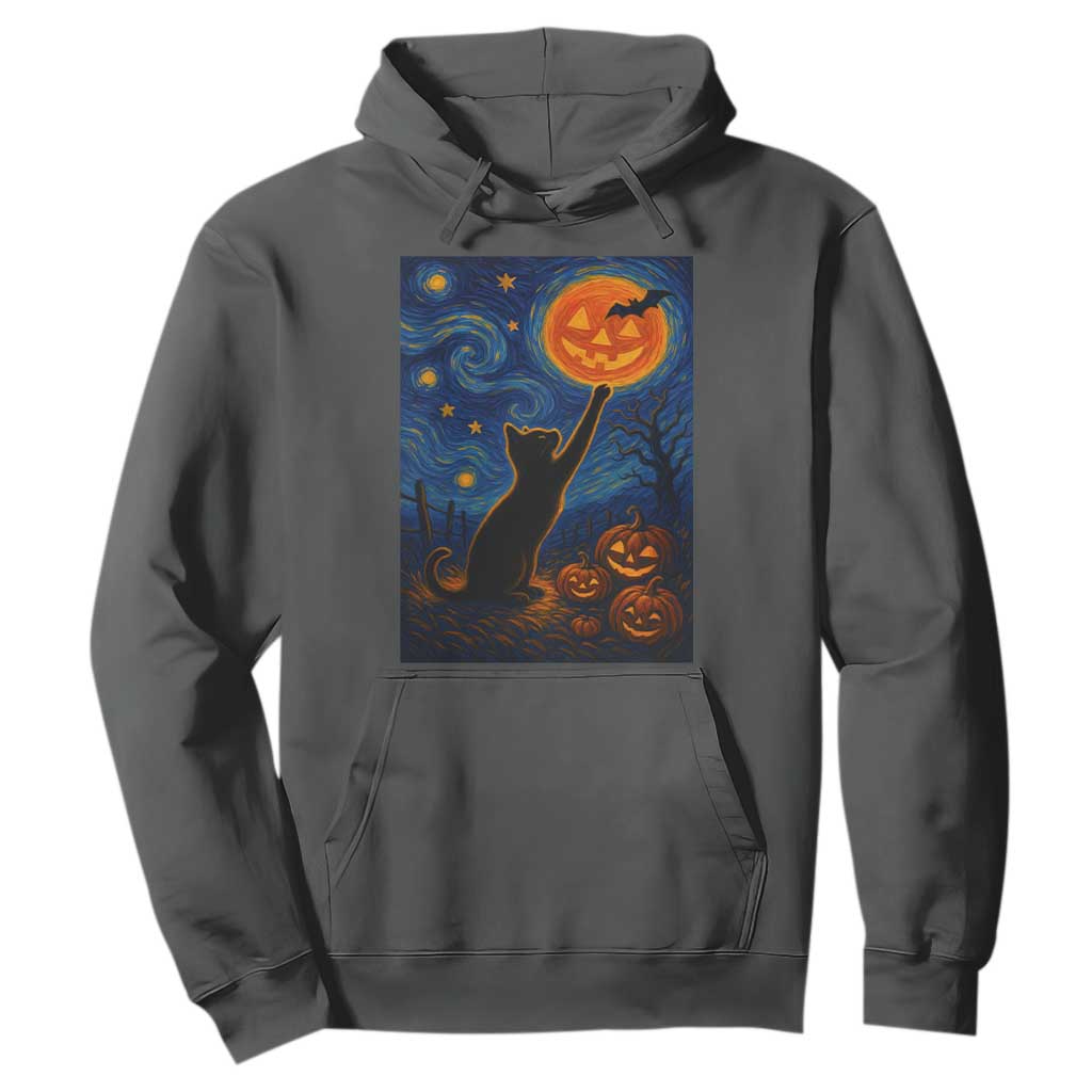 Black Cat Halloween Hoodie Starry Night Van Gogh TS14 Dark Heather Print Your Wear
