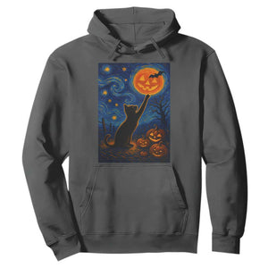 Black Cat Halloween Hoodie Starry Night Van Gogh TS14 Dark Heather Print Your Wear