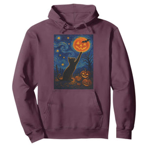 Black Cat Halloween Hoodie Starry Night Van Gogh TS14 Maroon Print Your Wear