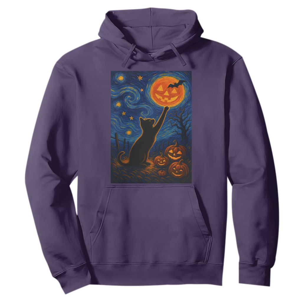 Black Cat Halloween Hoodie Starry Night Van Gogh TS14 Purple Print Your Wear