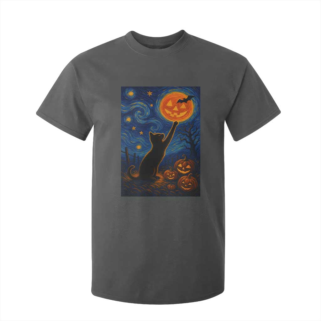Black Cat Halloween T Shirt For Kid Starry Night Van Gogh TS14 Dark Heather Print Your Wear