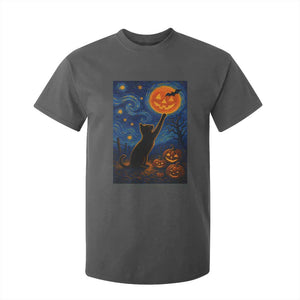 Black Cat Halloween T Shirt For Kid Starry Night Van Gogh TS14 Dark Heather Print Your Wear