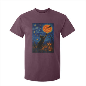 Black Cat Halloween T Shirt For Kid Starry Night Van Gogh TS14 Maroon Print Your Wear