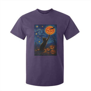 Black Cat Halloween T Shirt For Kid Starry Night Van Gogh TS14 Purple Print Your Wear