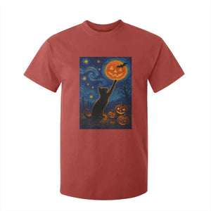 Black Cat Halloween T Shirt For Kid Starry Night Van Gogh TS14 Red Print Your Wear
