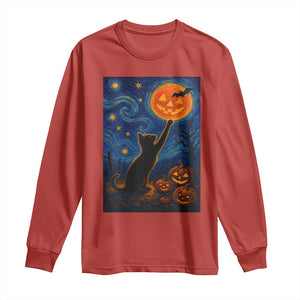Black Cat Halloween Long Sleeve Shirt Starry Night Van Gogh TS14 Red Print Your Wear