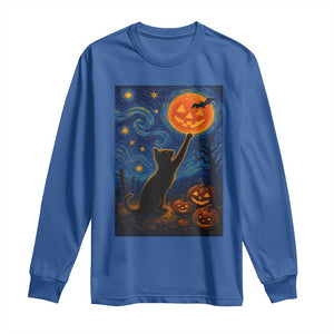 Black Cat Halloween Long Sleeve Shirt Starry Night Van Gogh TS14 Royal Blue Print Your Wear