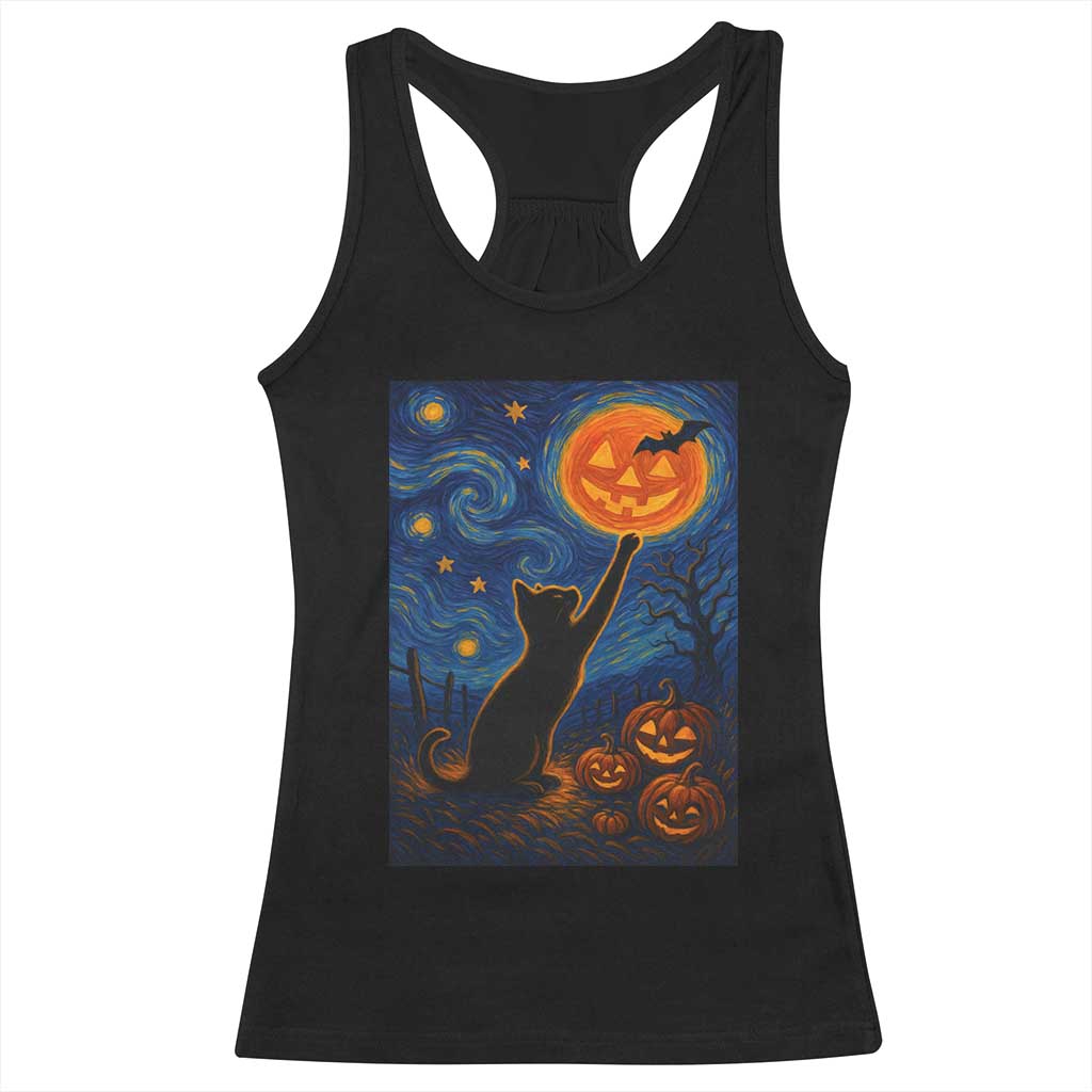 Black Cat Halloween Racerback Tank Top Starry Night Van Gogh TS14 Black Print Your Wear