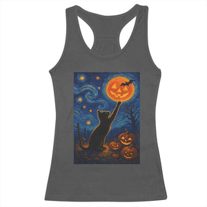 Black Cat Halloween Racerback Tank Top Starry Night Van Gogh TS14 Dark Heather Print Your Wear