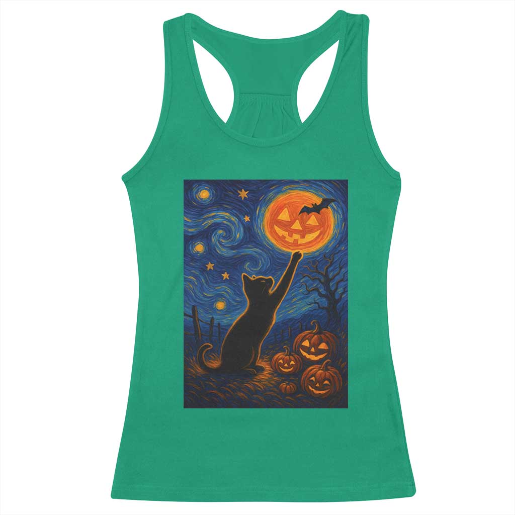 Black Cat Halloween Racerback Tank Top Starry Night Van Gogh TS14 Irish Green Print Your Wear
