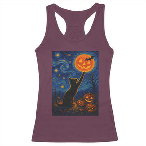 Black Cat Halloween Racerback Tank Top Starry Night Van Gogh TS14 Maroon Print Your Wear