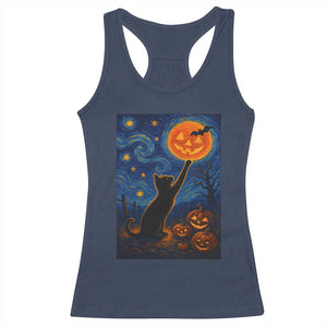 Black Cat Halloween Racerback Tank Top Starry Night Van Gogh TS14 Navy Print Your Wear