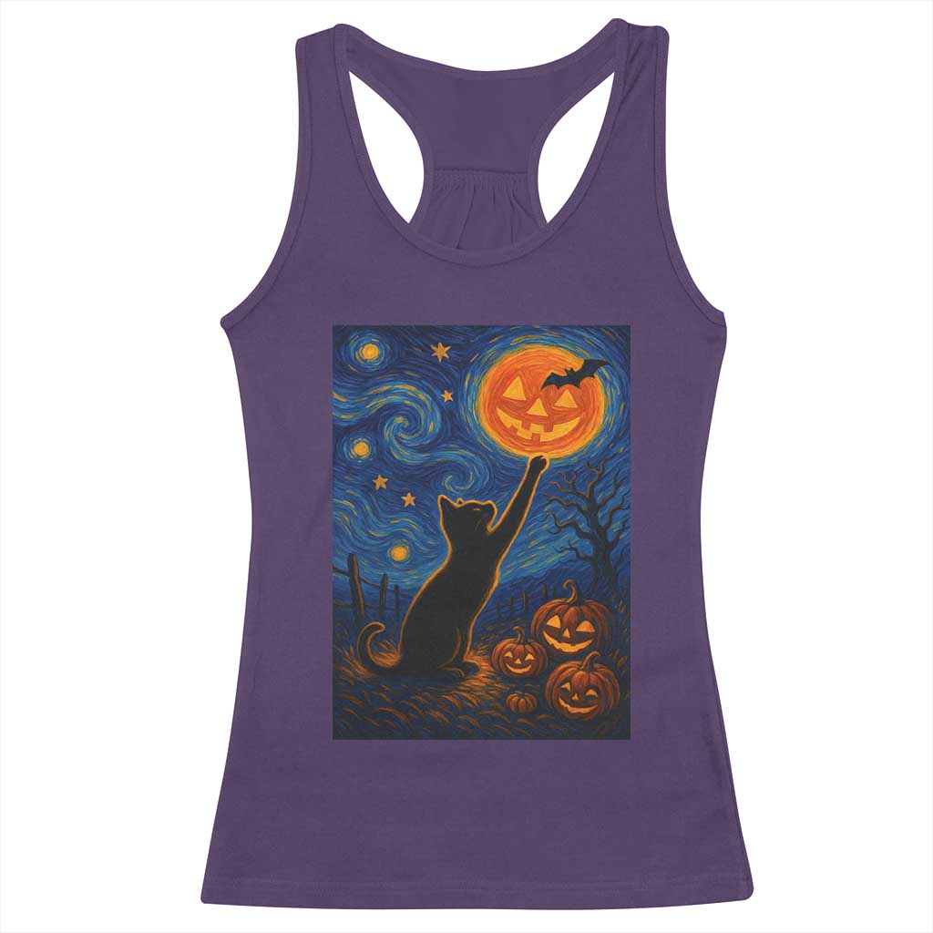 Black Cat Halloween Racerback Tank Top Starry Night Van Gogh TS14 Purple Print Your Wear