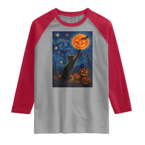 Black Cat Halloween Raglan Shirt Starry Night Van Gogh TS14 Sport Gray Red Print Your Wear