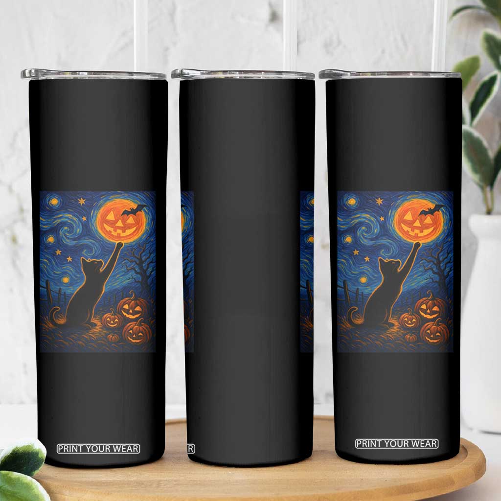 Black Cat Halloween Skinny Tumbler Starry Night Van Gogh TS14 Print Your Wear