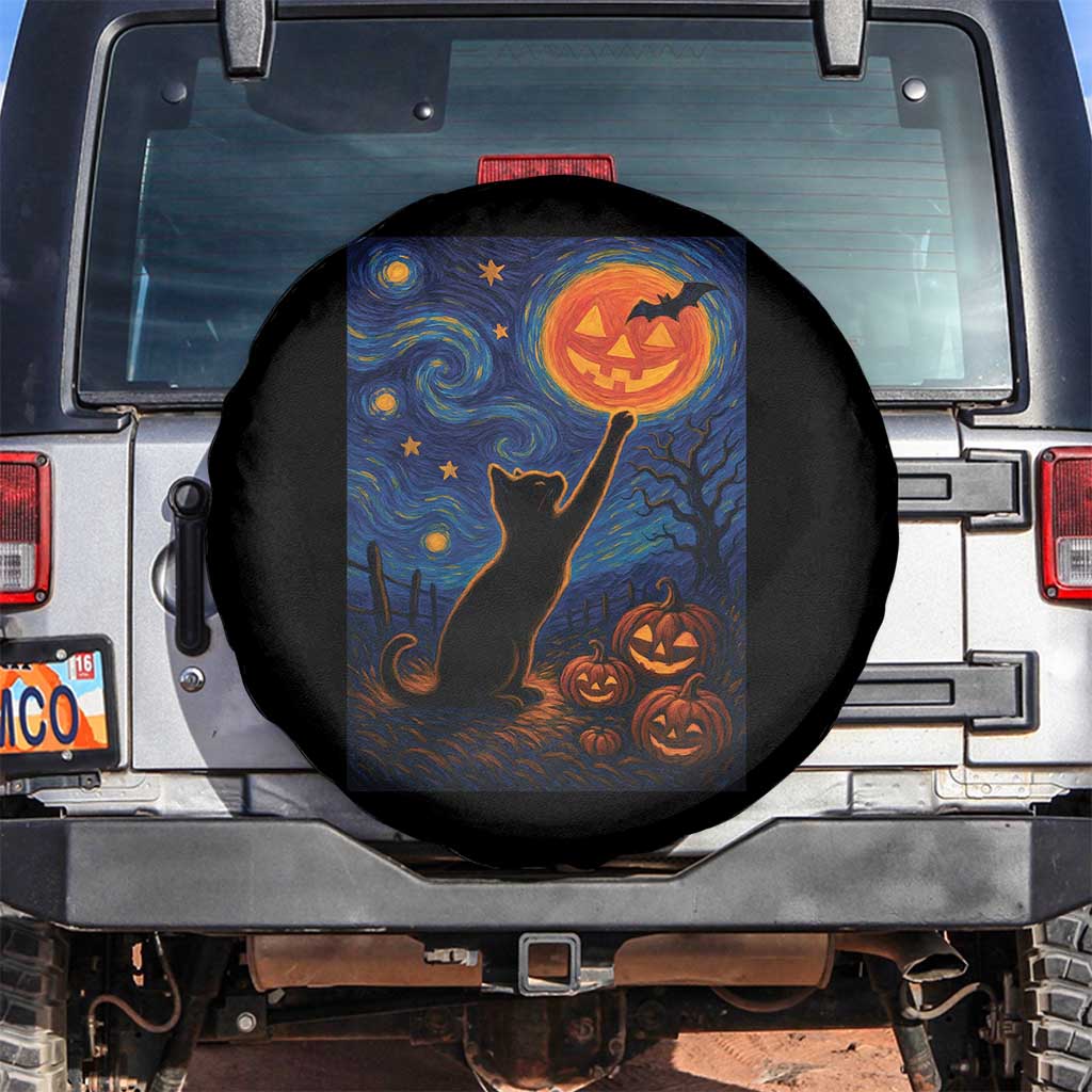 Black Cat Halloween Spare Tire Cover Starry Night Van Gogh TS14 No hole Black Print Your Wear