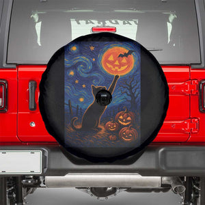 Black Cat Halloween Spare Tire Cover Starry Night Van Gogh TS14 Black Print Your Wear