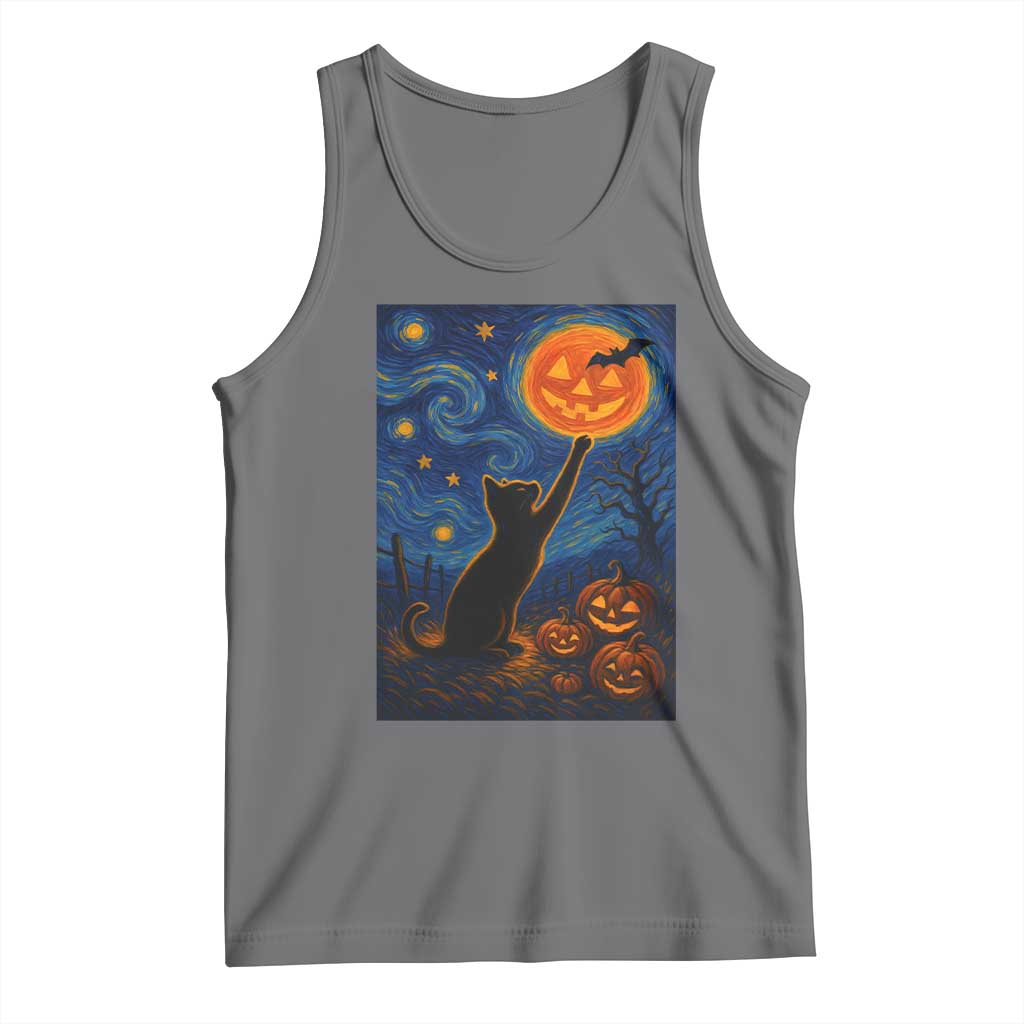 Black Cat Halloween Tank Top Starry Night Van Gogh TS14 Black Heather Print Your Wear