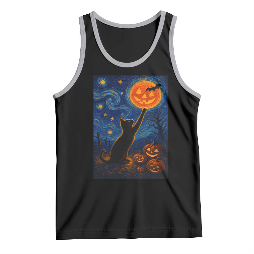 Black Cat Halloween Tank Top Starry Night Van Gogh TS14 Black Athletic Heather Print Your Wear
