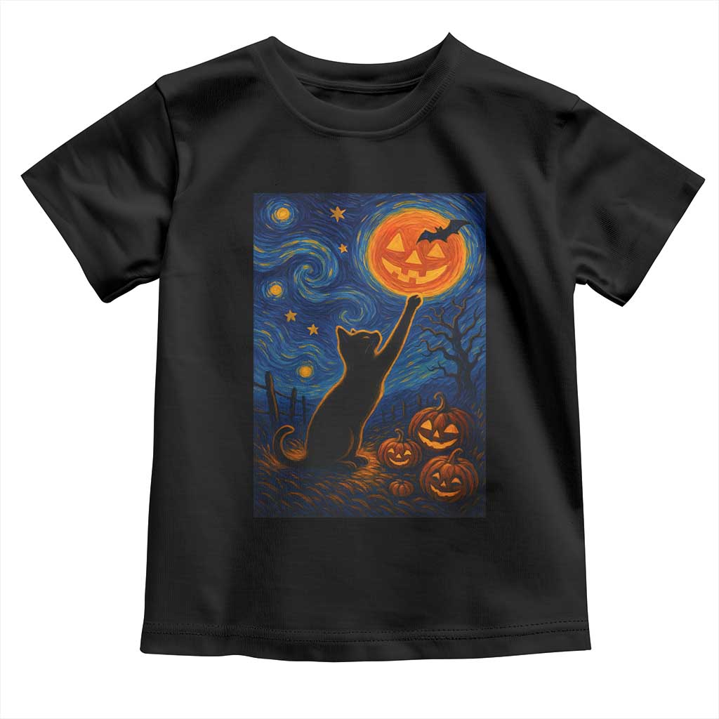 Black Cat Halloween Toddler T Shirt Starry Night Van Gogh TS14 Black Print Your Wear