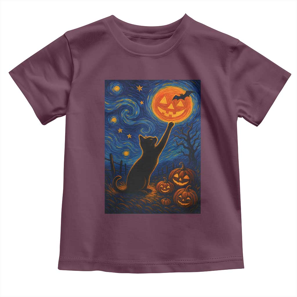 Black Cat Halloween Toddler T Shirt Starry Night Van Gogh TS14 Maroon Print Your Wear