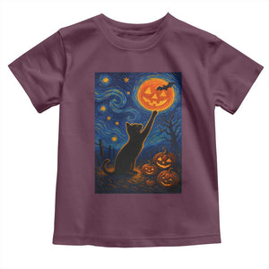 Black Cat Halloween Toddler T Shirt Starry Night Van Gogh TS14 Maroon Print Your Wear