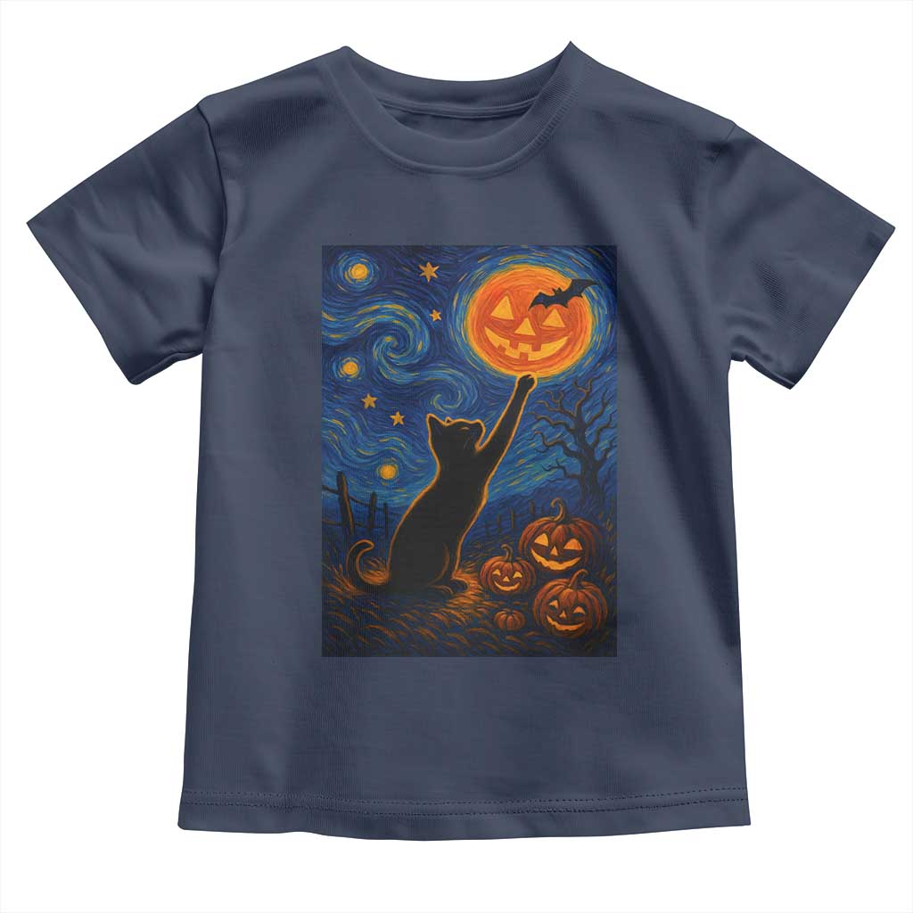Black Cat Halloween Toddler T Shirt Starry Night Van Gogh TS14 Navy Print Your Wear