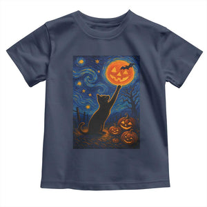 Black Cat Halloween Toddler T Shirt Starry Night Van Gogh TS14 Navy Print Your Wear
