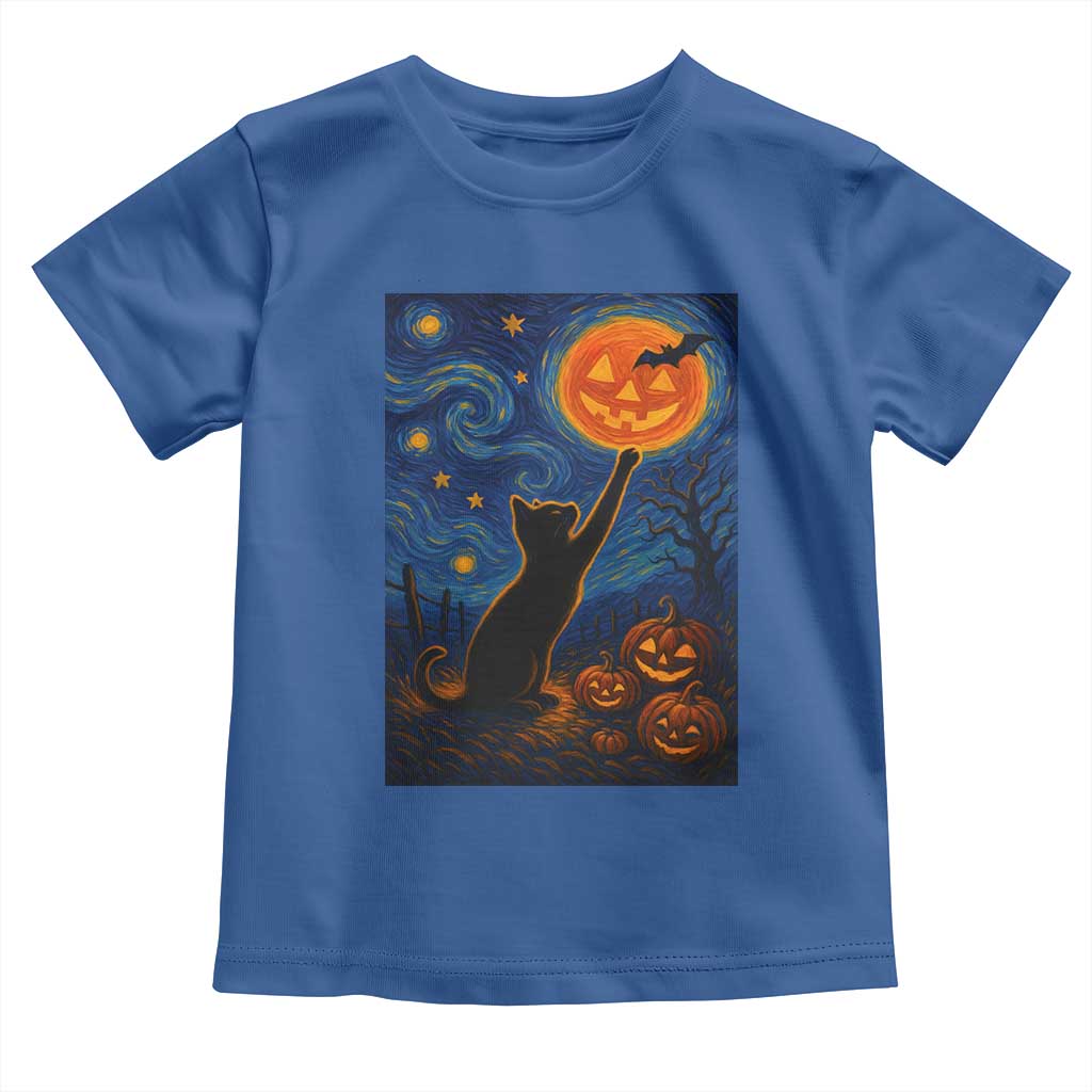 Black Cat Halloween Toddler T Shirt Starry Night Van Gogh TS14 Royal Blue Print Your Wear