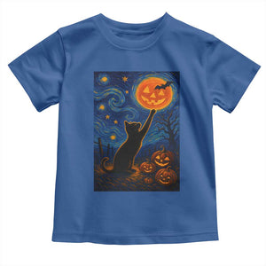 Black Cat Halloween Toddler T Shirt Starry Night Van Gogh TS14 Royal Blue Print Your Wear